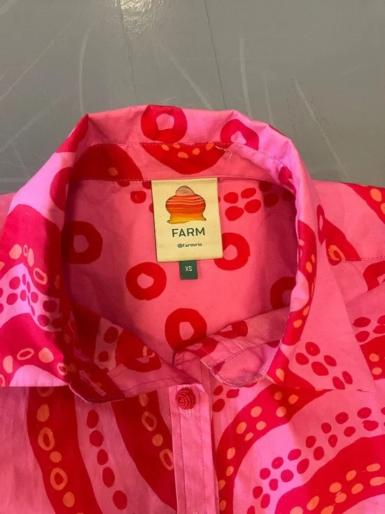 FARM Rio Hot Pink & Red Abstract Puff-Sleeve Jumpsuit - Picture 2 of 4